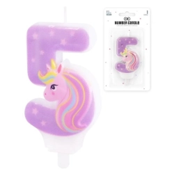 Świeczka urodziny dekoracja na tort jednorożec unicorn cyfra 5